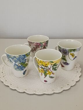 Portmeirion Floral Mugs in Blue, Yellow, Pink and Purple